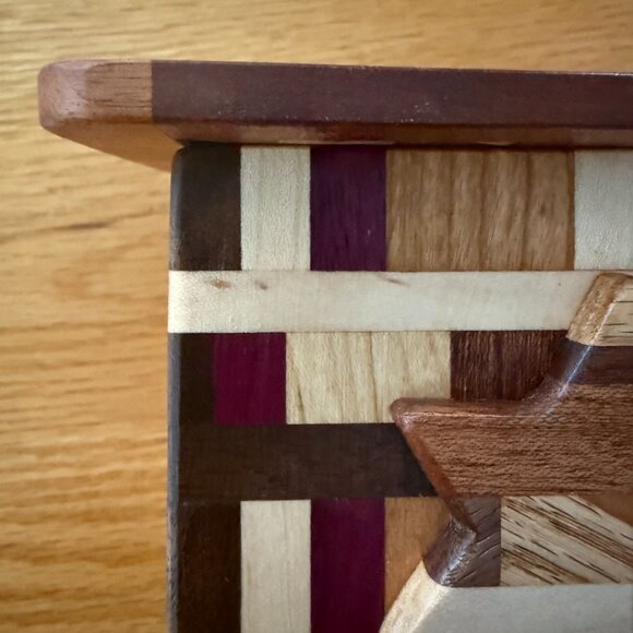 Tzedaka Charity Box Hand Crafted Mixed Hardwoods Star of David Judaica - Picture 7 of 9